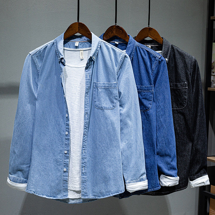 Solid Color Long-sleeved Denim Shirt Jacket Men