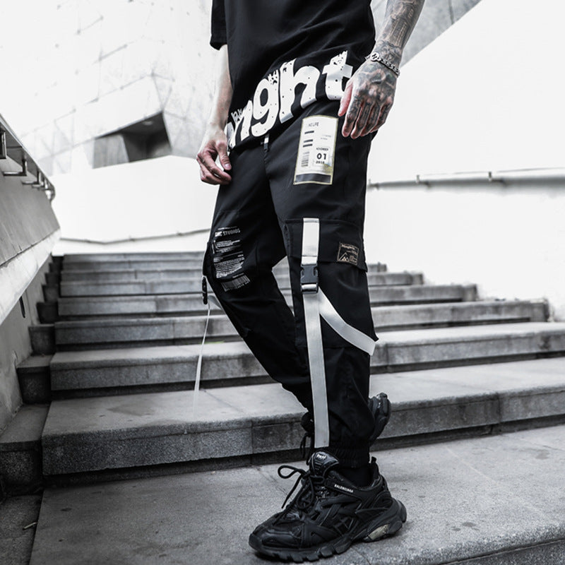 Hip Hop Dark Loose Web Cargo Pant For Men