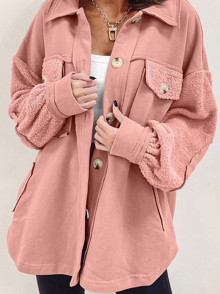 Autumn And Winter Plush Splicing Loose Jacket for women