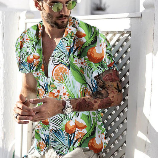 Large Size Cross-border Men's Shirts Casual Beach Men's Shirts Hawaiian Lapel Short Sleeves