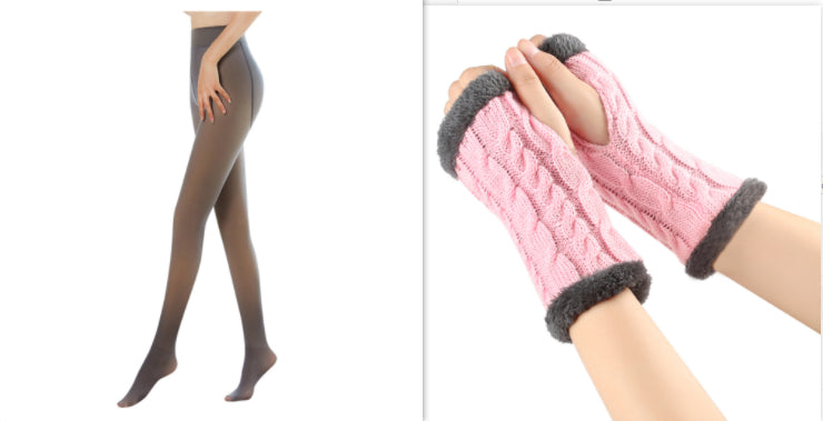 Fleece-lined Fluffy and Twist Knitted Finger Leakage glove for women