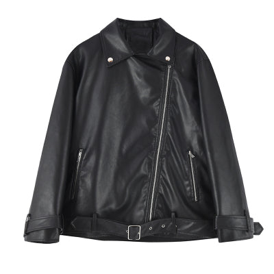 Collision Color Locomotive Loose Short  Leather Jacket for laddies